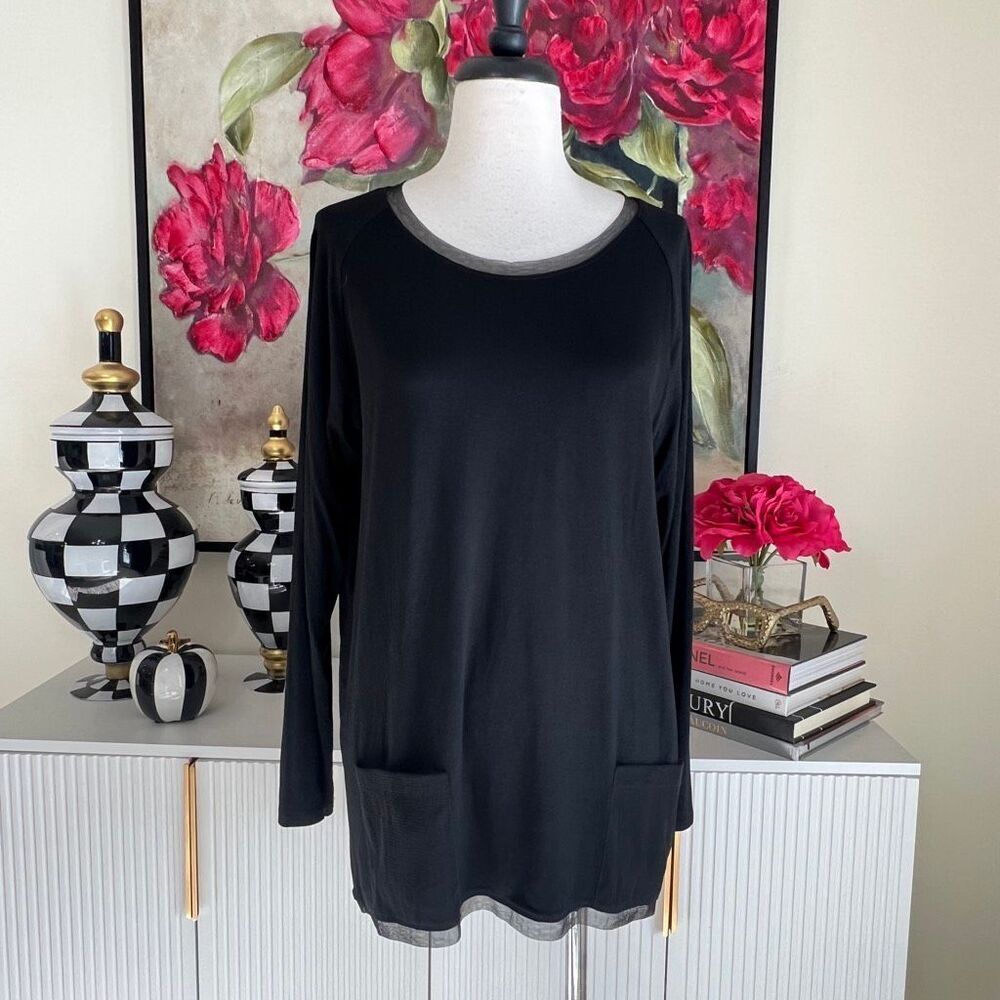 Violet Ruby Women's Crew Neck Raglan Long Sleeve Tunic T-Shirt Black Large NWT